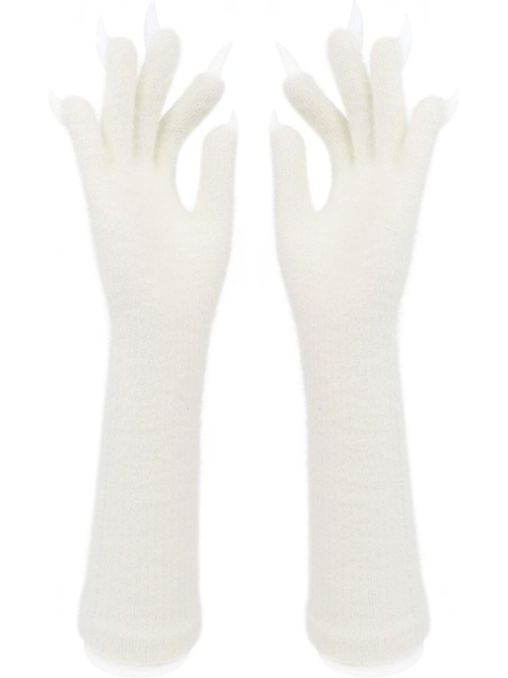 Women's Lvory White Full Finger Paws Long Warm Mittens for Themed Party Gloves